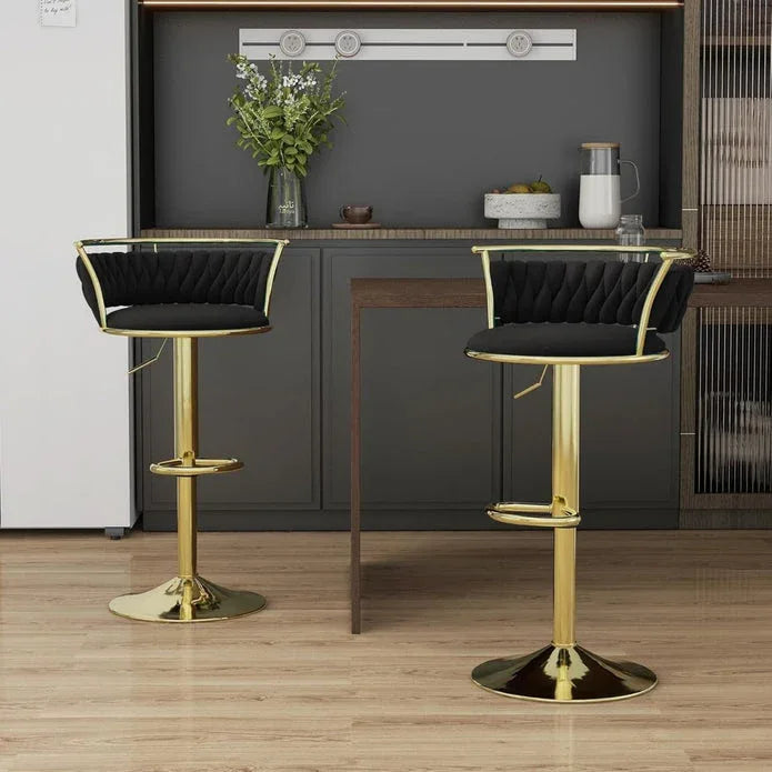 SERENITà Golden Swivel Upholstered Velvet Adjustable Height Counter Stool with Metal Frame Black (Set of 2) - Mekamart Australia