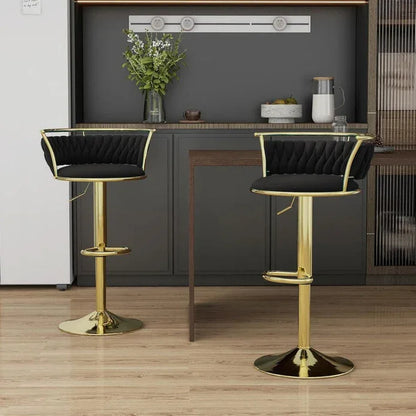 SERENITà Golden Swivel Upholstered Velvet Adjustable Height Counter Stool with Metal Frame Black (Set of 2) - Mekamart Australia