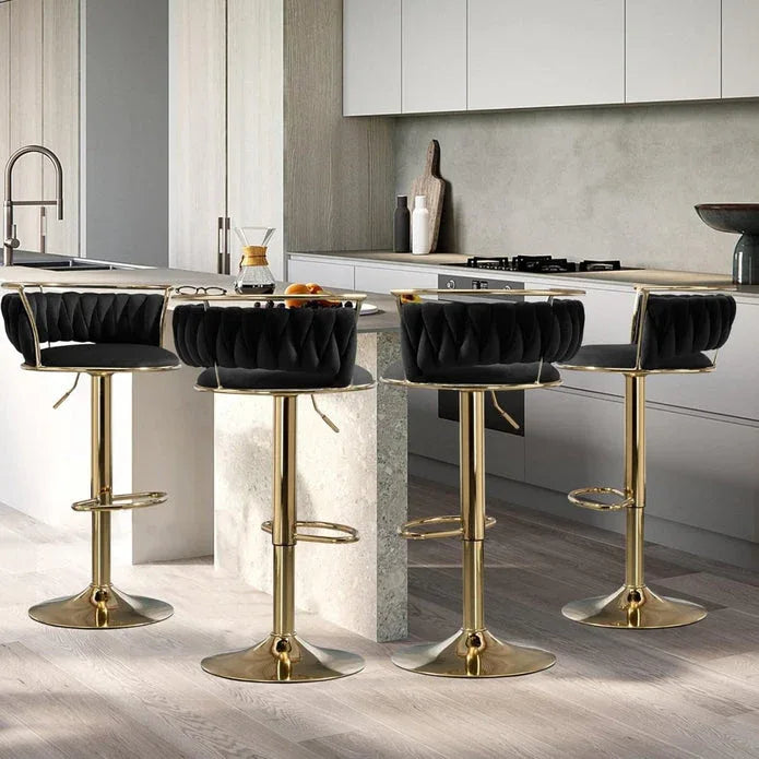 SERENITà Golden Swivel Upholstered Velvet Adjustable Height Counter Stool with Metal Frame Black (Set of 2) - Mekamart Australia