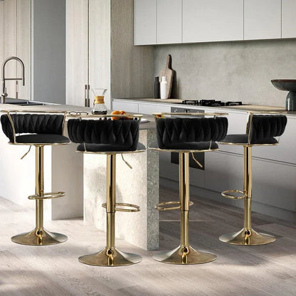 SERENITà Golden Swivel Upholstered Velvet Adjustable Height Counter Stool with Metal Frame Black (Set of 2) - Mekamart Australia