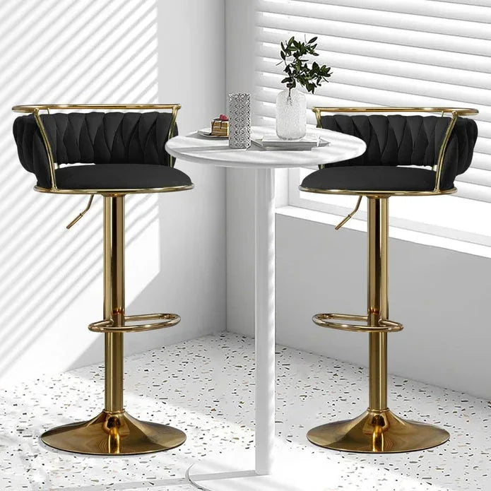 SERENITà Golden Swivel Upholstered Velvet Adjustable Height Counter Stool with Metal Frame Black (Set of 2) - Mekamart Australia
