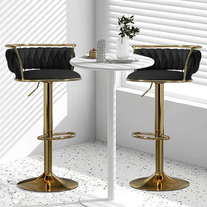 SERENITà Golden Swivel Upholstered Velvet Adjustable Height Counter Stool with Metal Frame Black (Set of 2) - Mekamart Australia