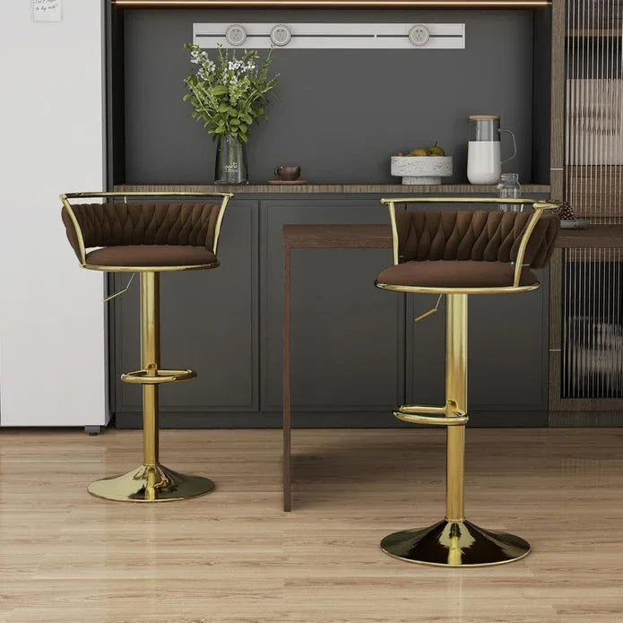 SERENITà Golden Swivel Upholstered Velvet Adjustable Height Counter Stool with Metal Frame Coffee (Set of 2) - Mekamart Australia