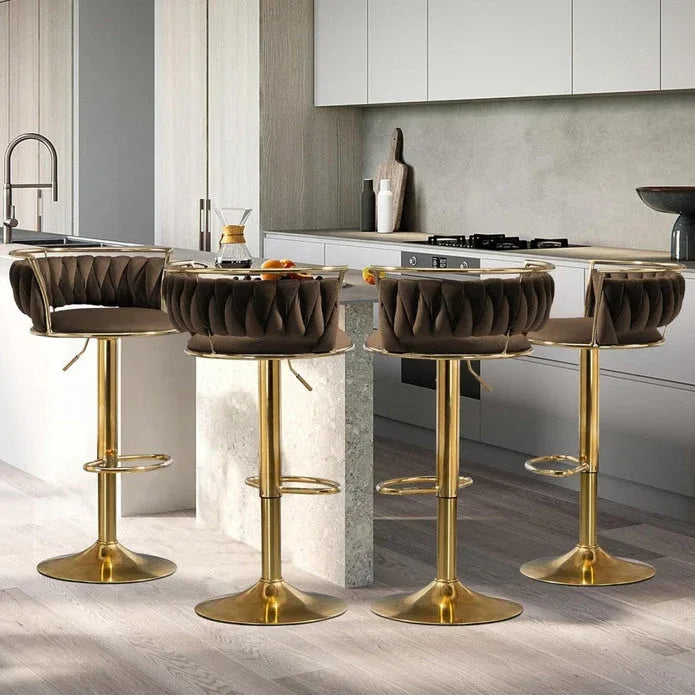 SERENITà Golden Swivel Upholstered Velvet Adjustable Height Counter Stool with Metal Frame Coffee (Set of 2) - Mekamart Australia