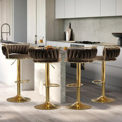 SERENITà Golden Swivel Upholstered Velvet Adjustable Height Counter Stool with Metal Frame Coffee (Set of 2) - Mekamart Australia
