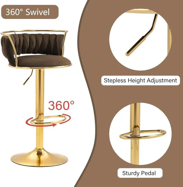 SERENITà Golden Swivel Upholstered Velvet Adjustable Height Counter Stool with Metal Frame Coffee (Set of 2) - Mekamart Australia