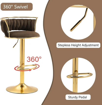 SERENITà Golden Swivel Upholstered Velvet Adjustable Height Counter Stool with Metal Frame Coffee (Set of 2) - Mekamart Australia