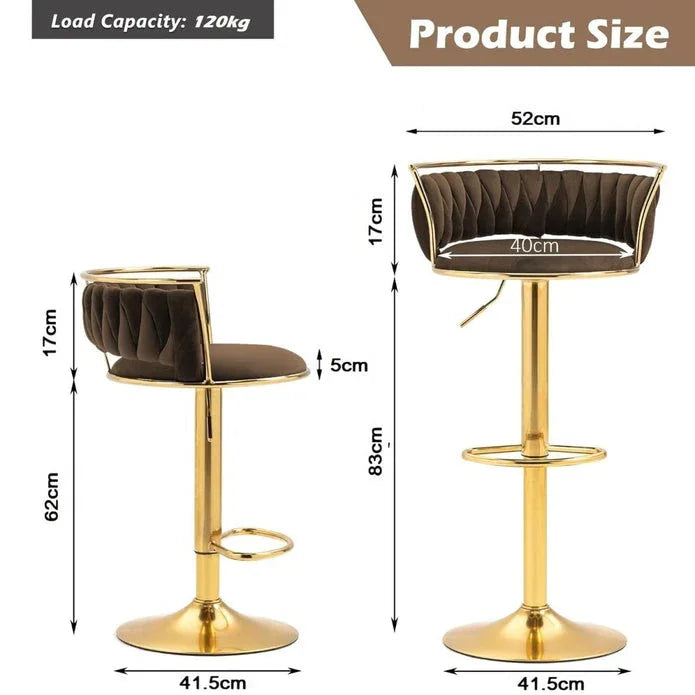 SERENITà Golden Swivel Upholstered Velvet Adjustable Height Counter Stool with Metal Frame Coffee (Set of 2) - Mekamart Australia