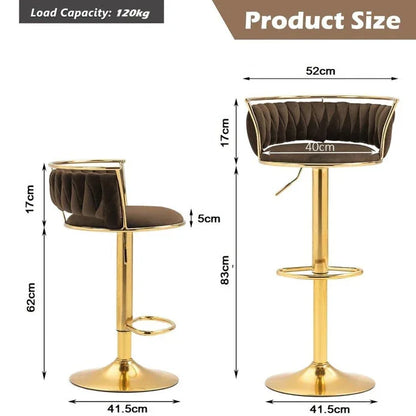 SERENITà Golden Swivel Upholstered Velvet Adjustable Height Counter Stool with Metal Frame Coffee (Set of 2) - Mekamart Australia