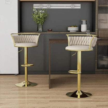 SERENITà Golden Swivel Upholstered Velvet Adjustable Height Counter Stool with Metal Frame Ivory (Set of 2) - Mekamart Australia