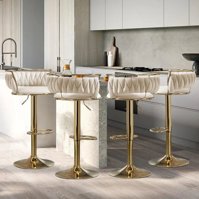 SERENITà Golden Swivel Upholstered Velvet Adjustable Height Counter Stool with Metal Frame Ivory (Set of 2) - Mekamart Australia