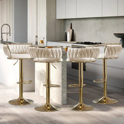 SERENITà Golden Swivel Upholstered Velvet Adjustable Height Counter Stool with Metal Frame Ivory (Set of 2) - Mekamart Australia