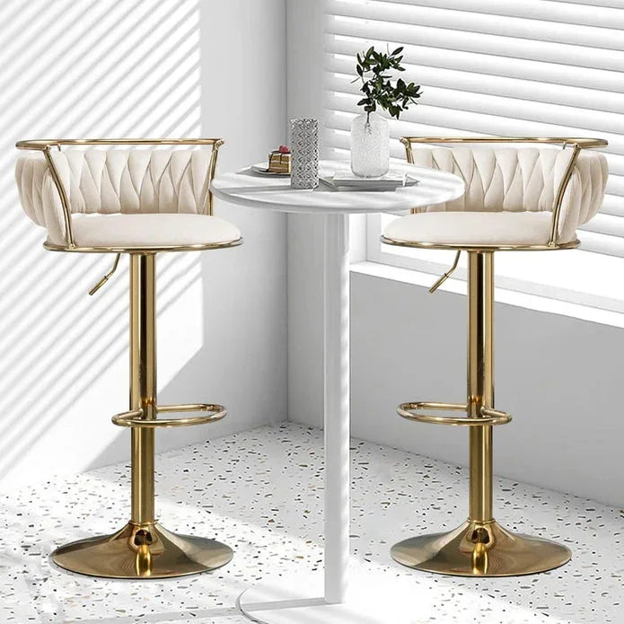 SERENITà Golden Swivel Upholstered Velvet Adjustable Height Counter Stool with Metal Frame Ivory (Set of 2) - Mekamart Australia