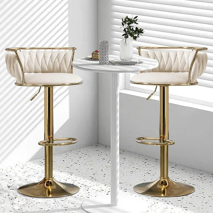 SERENITà Golden Swivel Upholstered Velvet Adjustable Height Counter Stool with Metal Frame Ivory (Set of 2) - Mekamart Australia