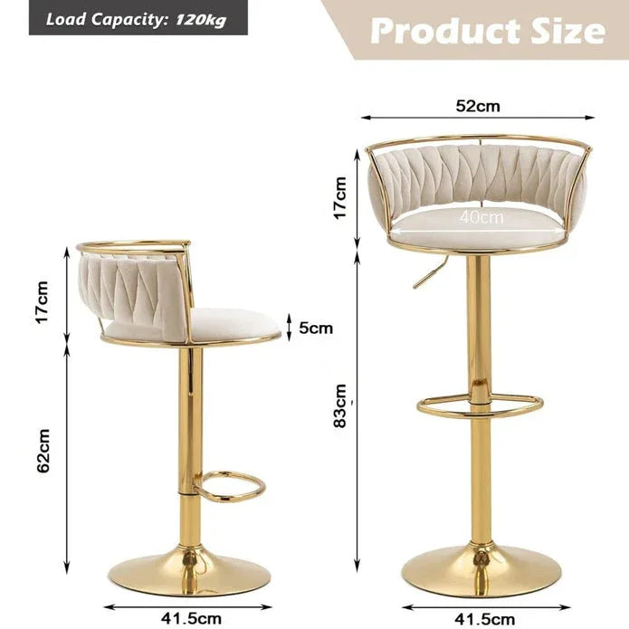 SERENITà Golden Swivel Upholstered Velvet Adjustable Height Counter Stool with Metal Frame Ivory (Set of 2) - Mekamart Australia