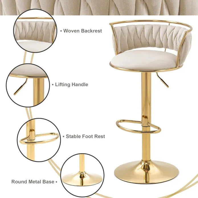 SERENITà Golden Swivel Upholstered Velvet Adjustable Height Counter Stool with Metal Frame Ivory (Set of 2) - Mekamart Australia