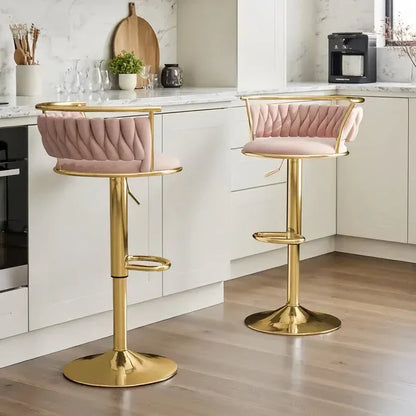 SERENITà Golden Swivel Upholstered Velvet Adjustable Height Counter Stool with Metal Frame Pink (Set of 2) - Mekamart Australia