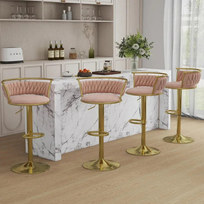SERENITà Golden Swivel Upholstered Velvet Adjustable Height Counter Stool with Metal Frame Pink (Set of 2) - Mekamart Australia