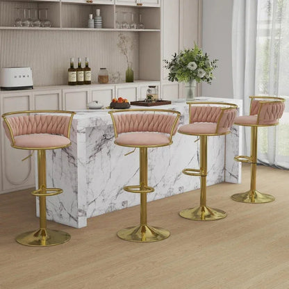 SERENITà Golden Swivel Upholstered Velvet Adjustable Height Counter Stool with Metal Frame Pink (Set of 2) - Mekamart Australia