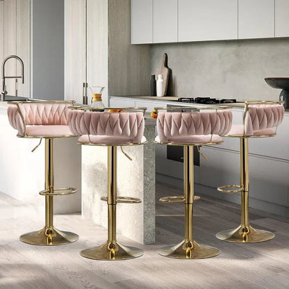 SERENITà Golden Swivel Upholstered Velvet Adjustable Height Counter Stool with Metal Frame Pink (Set of 2) - Mekamart Australia