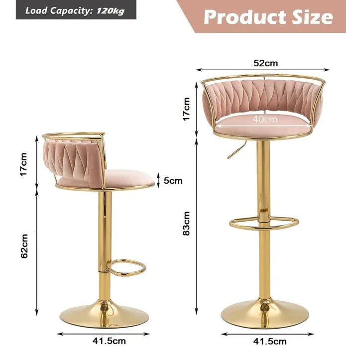 SERENITà Golden Swivel Upholstered Velvet Adjustable Height Counter Stool with Metal Frame Pink (Set of 2) - Mekamart Australia