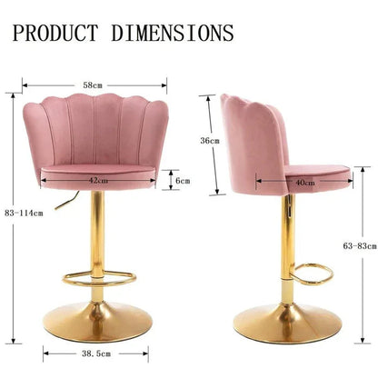SERENITà Swivel Bar Stools Bar Height Set of 2 Adjustable Upholstered Counter Barstool Velvet Bar Chairs with Back/Gold Base for Kitchen Island/Bar/Cafe-Pink - Mekamart Australia