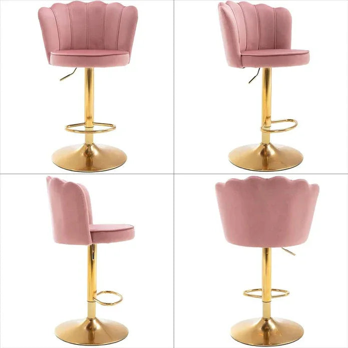 SERENITà Swivel Bar Stools Bar Height Set of 2 Adjustable Upholstered Counter Barstool Velvet Bar Chairs with Back/Gold Base for Kitchen Island/Bar/Cafe-Pink - Mekamart Australia