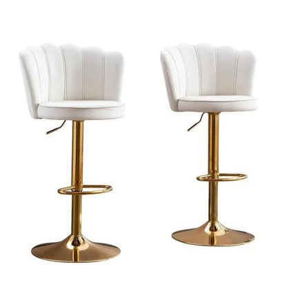 SERENITà Swivel Bar Stools Bar Height Set of 2 Adjustable Upholstered Counter Barstool Velvet Bar Chairs with Back/Gold Base for Kitchen Island/Bar/Cafe-White - Mekamart Australia