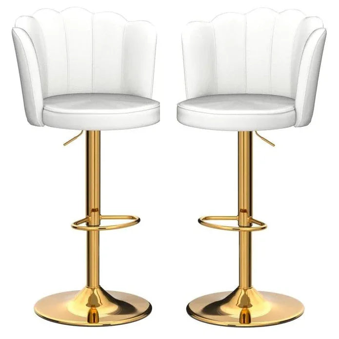 SERENITà Swivel Bar Stools Bar Height Set of 2 Adjustable Upholstered Counter Barstool Velvet Bar Chairs with Back/Gold Base for Kitchen Island/Bar/Cafe-White - Mekamart Australia