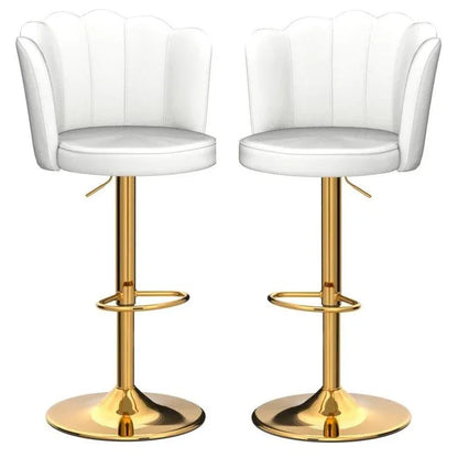 SERENITà Swivel Bar Stools Bar Height Set of 2 Adjustable Upholstered Counter Barstool Velvet Bar Chairs with Back/Gold Base for Kitchen Island/Bar/Cafe-White - Mekamart Australia