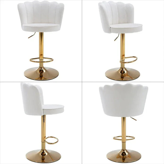 SERENITà Swivel Bar Stools Bar Height Set of 2 Adjustable Upholstered Counter Barstool Velvet Bar Chairs with Back/Gold Base for Kitchen Island/Bar/Cafe-White - Mekamart Australia