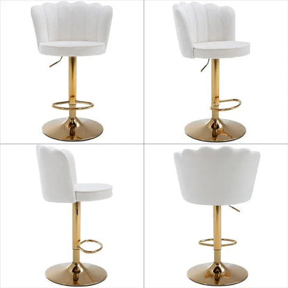 SERENITà Swivel Bar Stools Bar Height Set of 2 Adjustable Upholstered Counter Barstool Velvet Bar Chairs with Back/Gold Base for Kitchen Island/Bar/Cafe-White - Mekamart Australia