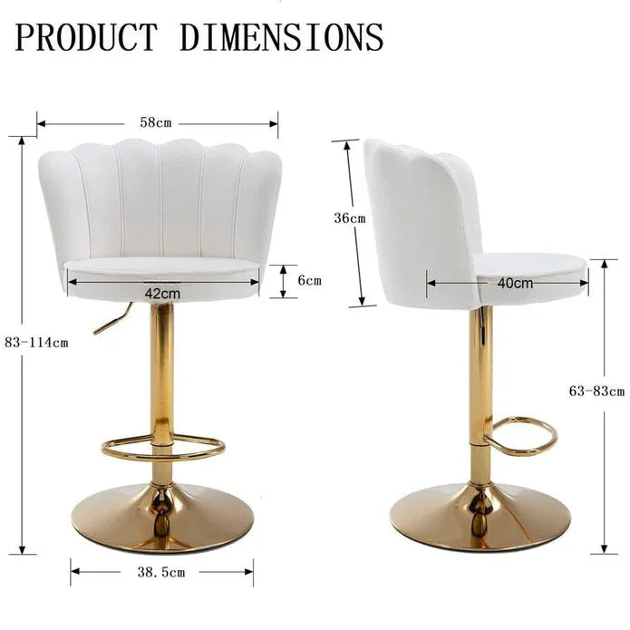 SERENITà Swivel Bar Stools Bar Height Set of 2 Adjustable Upholstered Counter Barstool Velvet Bar Chairs with Back/Gold Base for Kitchen Island/Bar/Cafe-White - Mekamart Australia