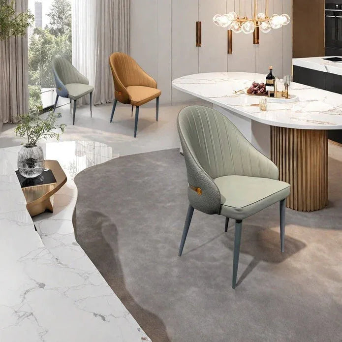 VELLUTO Dining Chairs Set Armchairs Mid Century Modern Kitchen Dining Room Chairs Faux Leather Accent Chairs Metal Vanity Lounge Chair with Back for Living Room Bedrooms Set of 2 (Grey) - Mekamart Australia