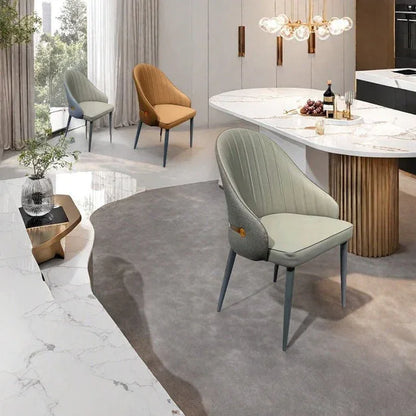 VELLUTO Dining Chairs Set Armchairs Mid Century Modern Kitchen Dining Room Chairs Faux Leather Accent Chairs Metal Vanity Lounge Chair with Back for Living Room Bedrooms Set of 2 (Grey) - Mekamart Australia
