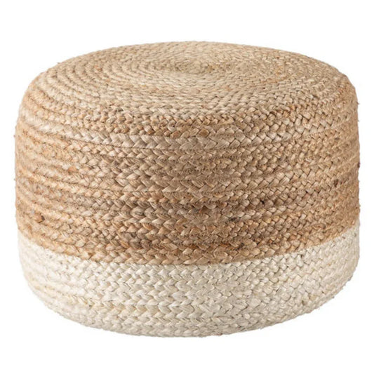 Ombre Hand Braided Jute Cotton Pouf Ottoman 50 x 35 cm (Beige) - Mekamart Australia