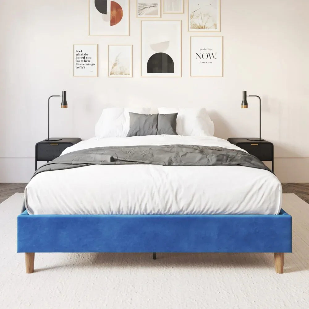 Velvet Blue Bed Frame – Queen - Mekamart Australia