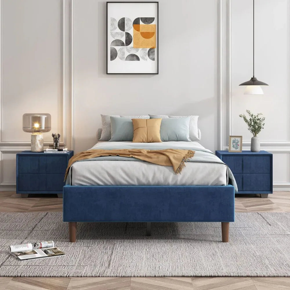 Velvet Blue Bed Frame – Queen - Mekamart Australia