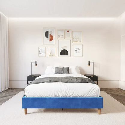 Velvet Blue Bed Frame – Queen - Mekamart Australia