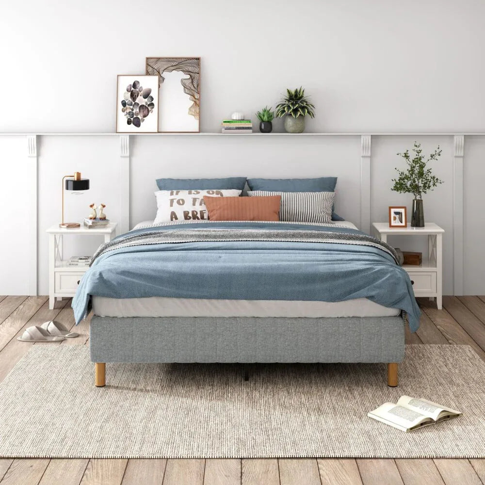 Metal Bedframe Mattress Foundation (Light Grey) – Double - Mekamart Australia