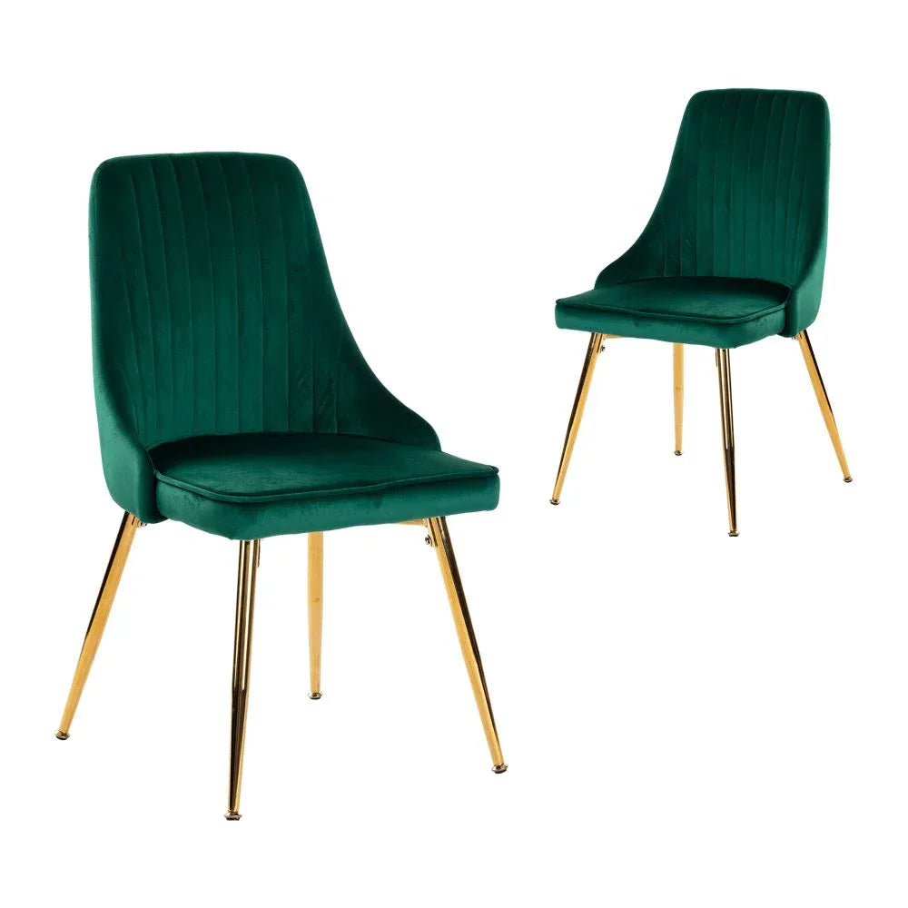 Viva Forever Set of 2 Green Velvet Dining Chairs-Art Deco Design with Gold Metal Legs - Mekamart Australia