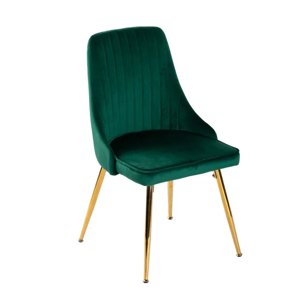 Viva Forever Set of 2 Green Velvet Dining Chairs-Art Deco Design with Gold Metal Legs - Mekamart Australia