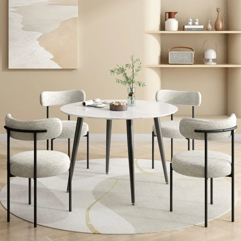 Luxe Boucle Cushioned Elsa Dining Chairs in White Quartz - Mekamart Australia