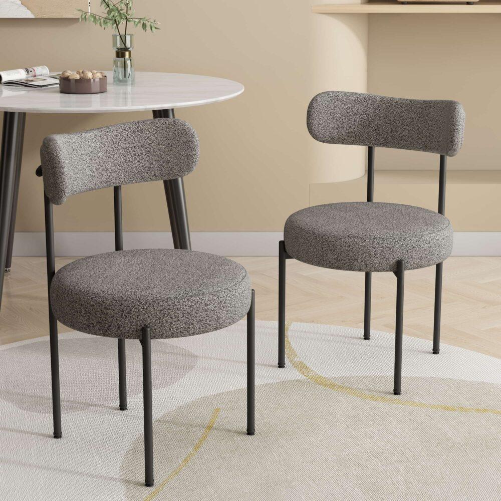 Plush Boucle Cushioned Elsa Dining Chairs in Slate Grey - Mekamart Australia