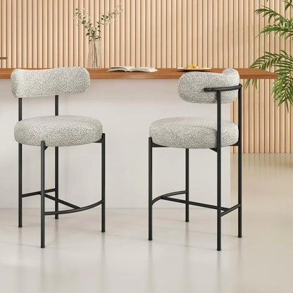 Sleek White Quartz Metal Boucle Elsa Bar Stools - Mekamart Australia