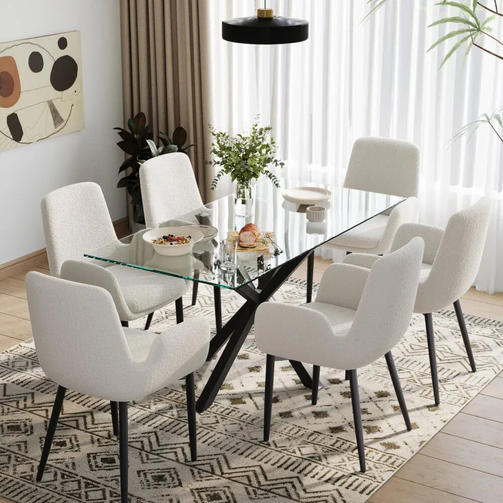 Boucle – teddy Sherpa Fabric Bliss Armrest Dining Chair Ensemble - Mekamart Australia