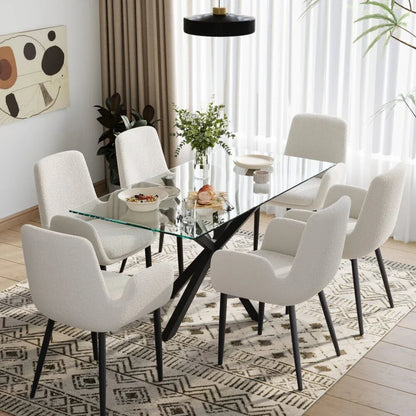 Boucle – teddy Sherpa Fabric Bliss Armrest Dining Chair Ensemble - Mekamart Australia