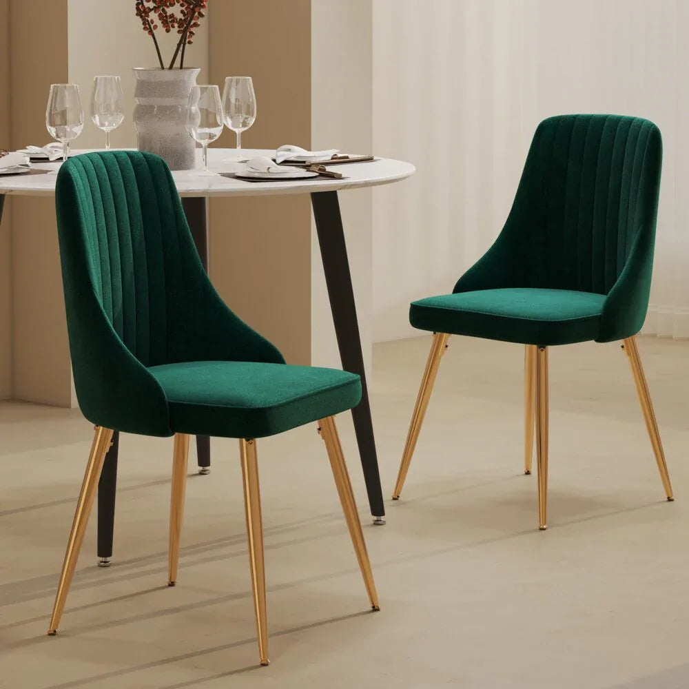 Grey Rectangular Dining Table with 4x Green Velvet Chairs - Mekamart Australia