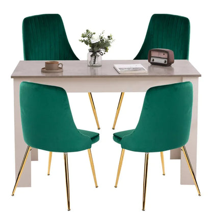 Grey Rectangular Dining Table with 4x Green Velvet Chairs - Mekamart Australia