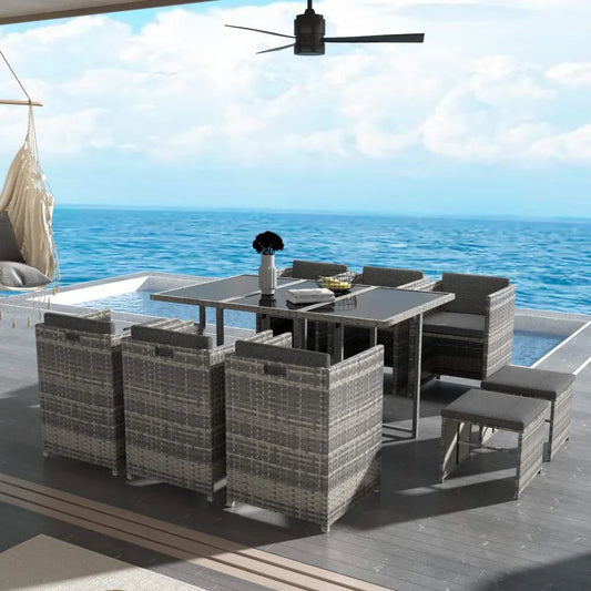Bali 11 Piece Outdoor Dining Set-Grey - Mekamart Australia